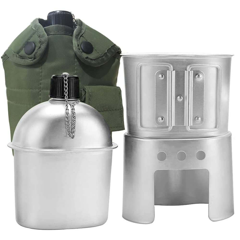 Canteen Cup Stove Pouch Kit Military Canteen with Cup for Outdoor Camping Survival Hiking Backpacking