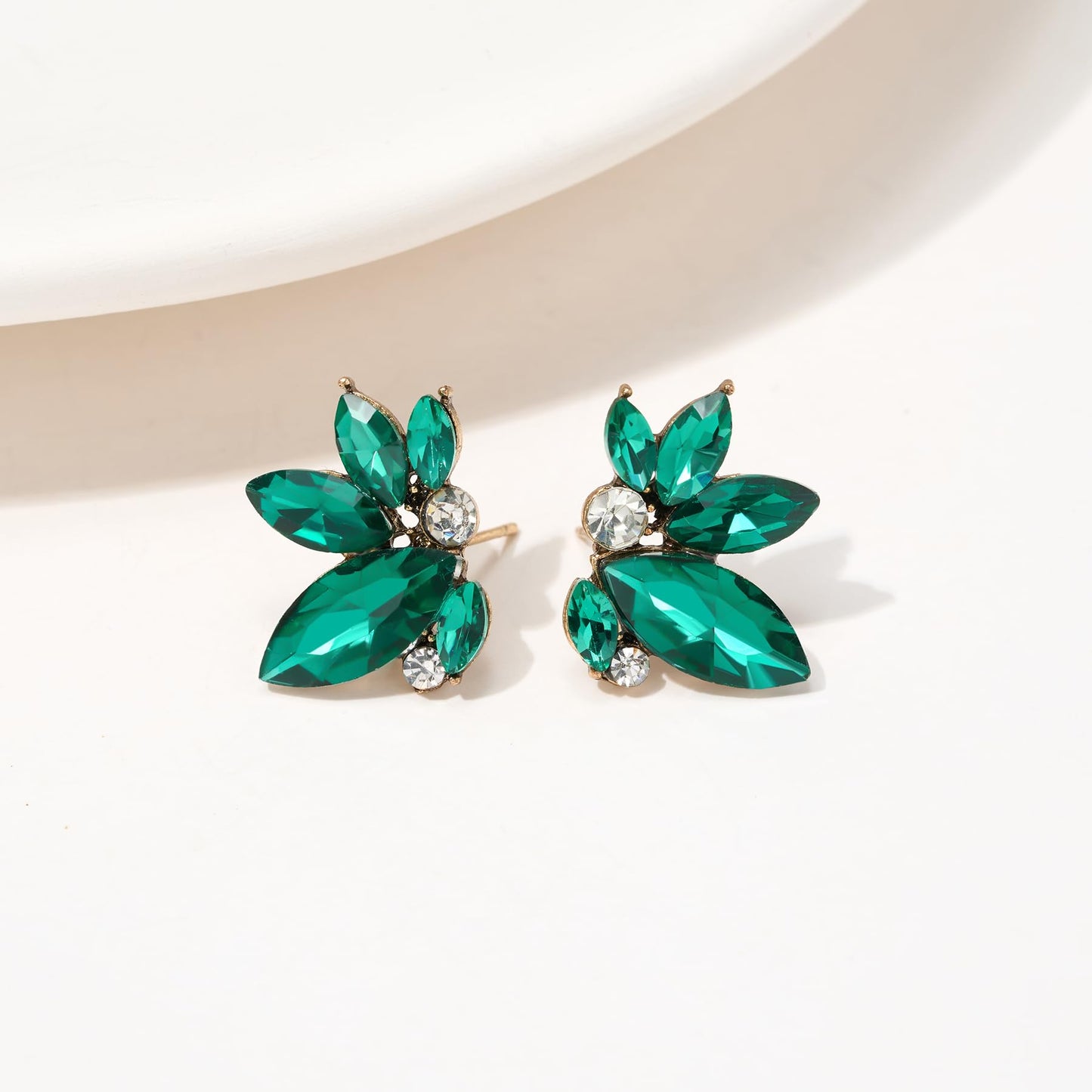 SWEETV Sparkly Green Rhinestone Stud Earrings for Women, Crystal Wedding Bridal Earrings for Brides,Cluster Bridesmaid Earrings, Prom Formal Party Jewelry