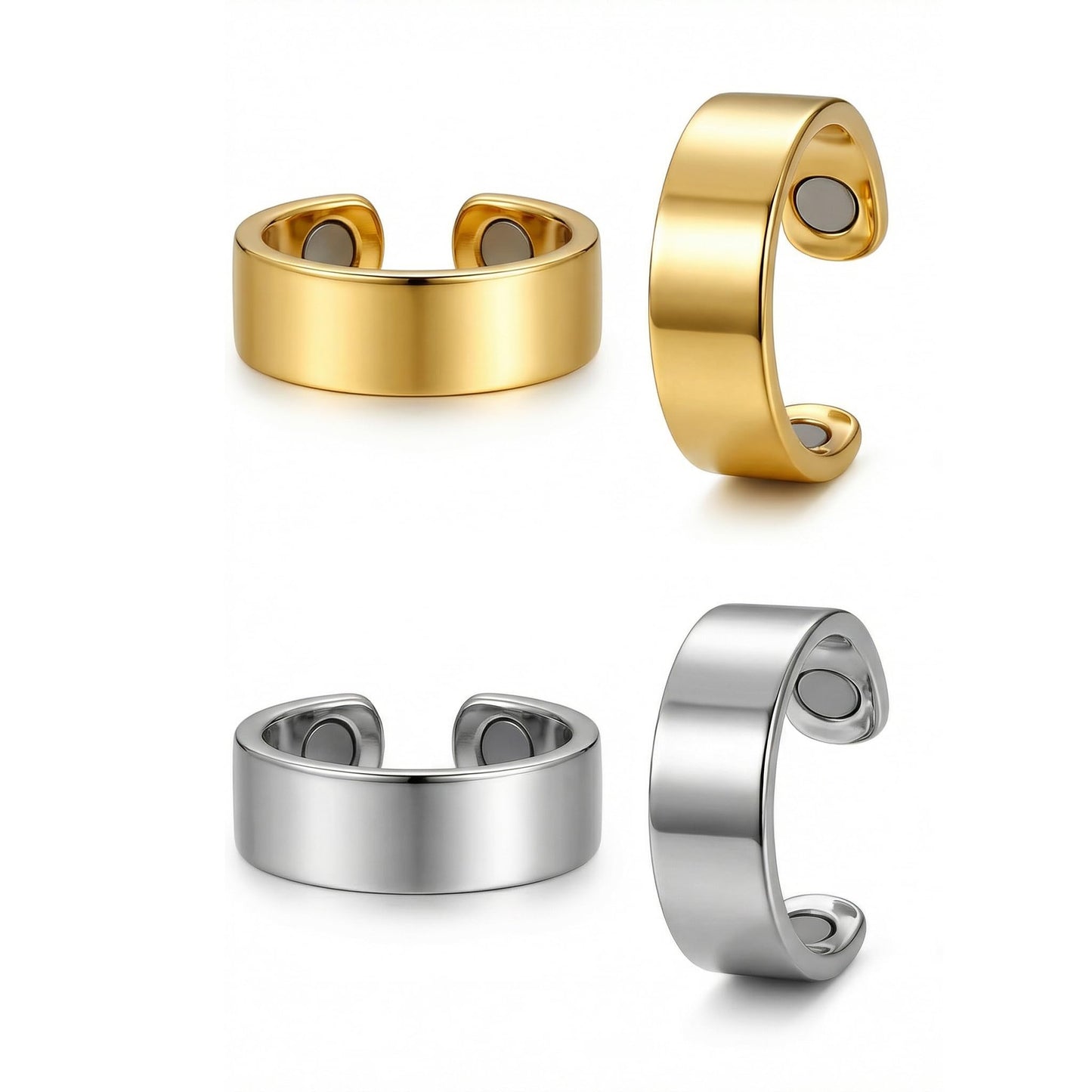 2PCS Magnetic Rings for Women Anti Snoring Ring Auvulis Migraine Rings Titanium Ion Magtherapy Lymphatic Drainage Rings Lymph Nodes Acupuncture Therapy Stainless Steel Ring For Women Men Health Jewelry Gifts (B：2Pcs-Two magnetic strips)
