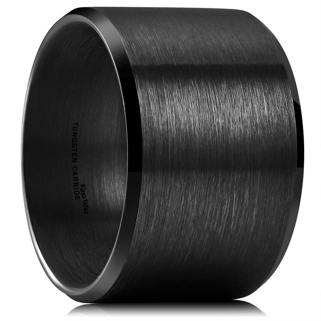 King Will Black-15mm Basic Wedding Ring For Men with Brushed Matte Surface Beveled Polished Edge Comfort Fit 13