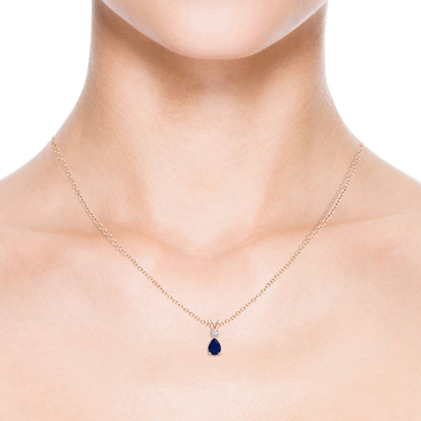 Angara Natural Blue Sapphire Solitaire Pendant for Women | 0.4 ct Pear Shape Blue Sapphire Diamond Solitaire Pendant Necklace in Rose Gold | September Birthday, Gemstone Jewelry Gift | AA | 6x4mm
