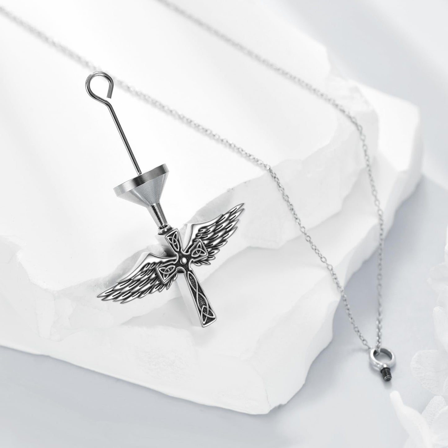 POPLYKE Cross Angel Wings Urn Necklace for Ashes for Women 925 Sterling Silver Memorial Necklace for Human Ashes of Loved Ones Angel Pendant Cremation Jewelry for Ashes