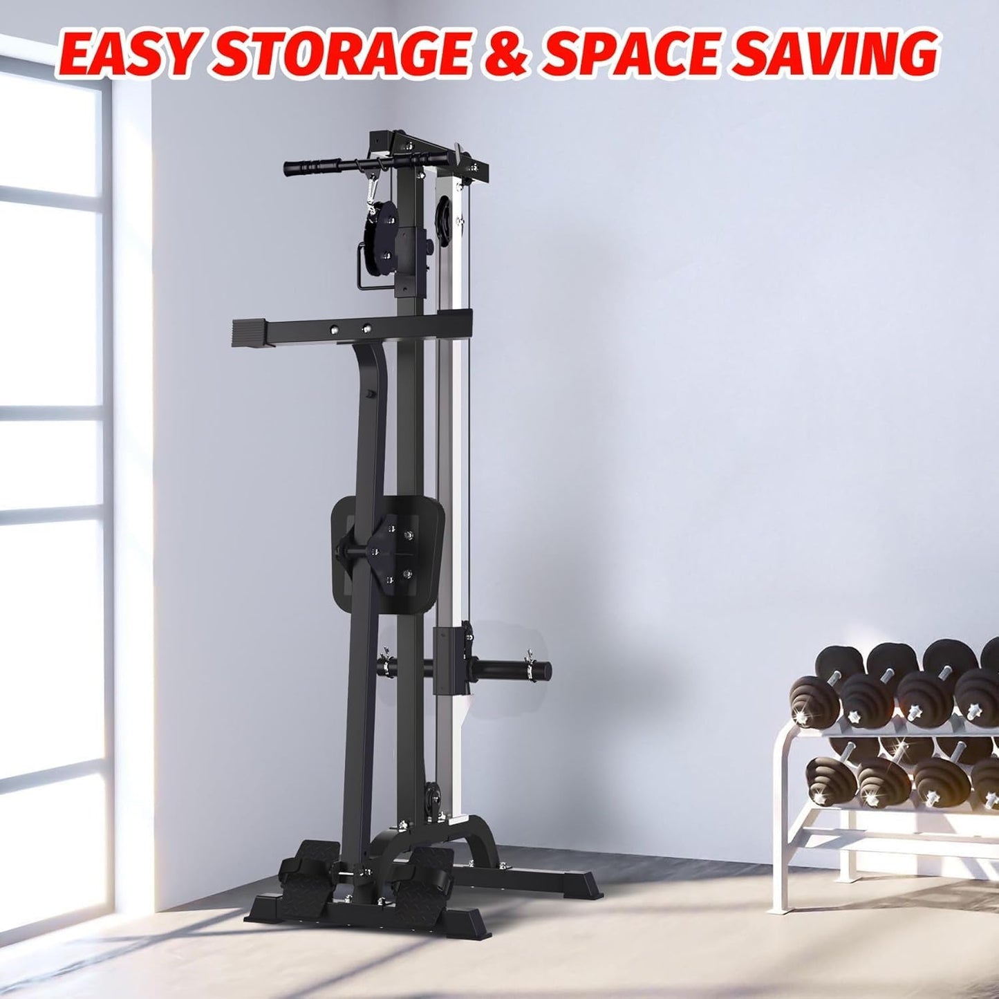 2-in-1 Rowing & Cable Machine for Home Gym, Adjustable LAT Pull Down & Low Row, High/Low Pulley, Multi-Function Compact Fitness Equipment, Full Body Strength & Cardio Training, Durable Carbon Steel