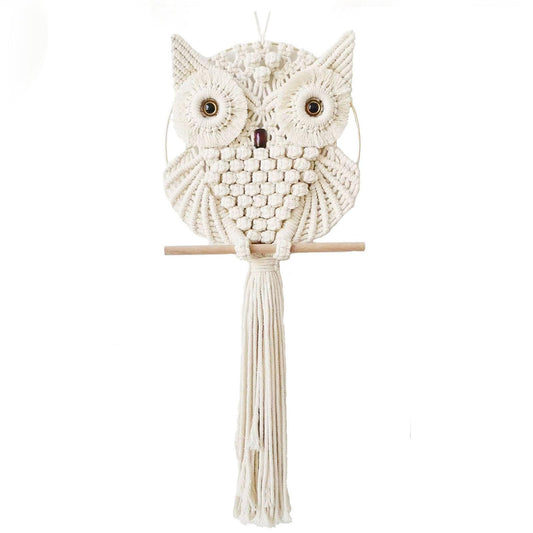 Achart Owl Macrame Wall Hanging-Hand Woven Boho Tapestry-Macrame Wall Decor -Owl Decor for Bedroom, Living Room, Nursery (Beige-Small)