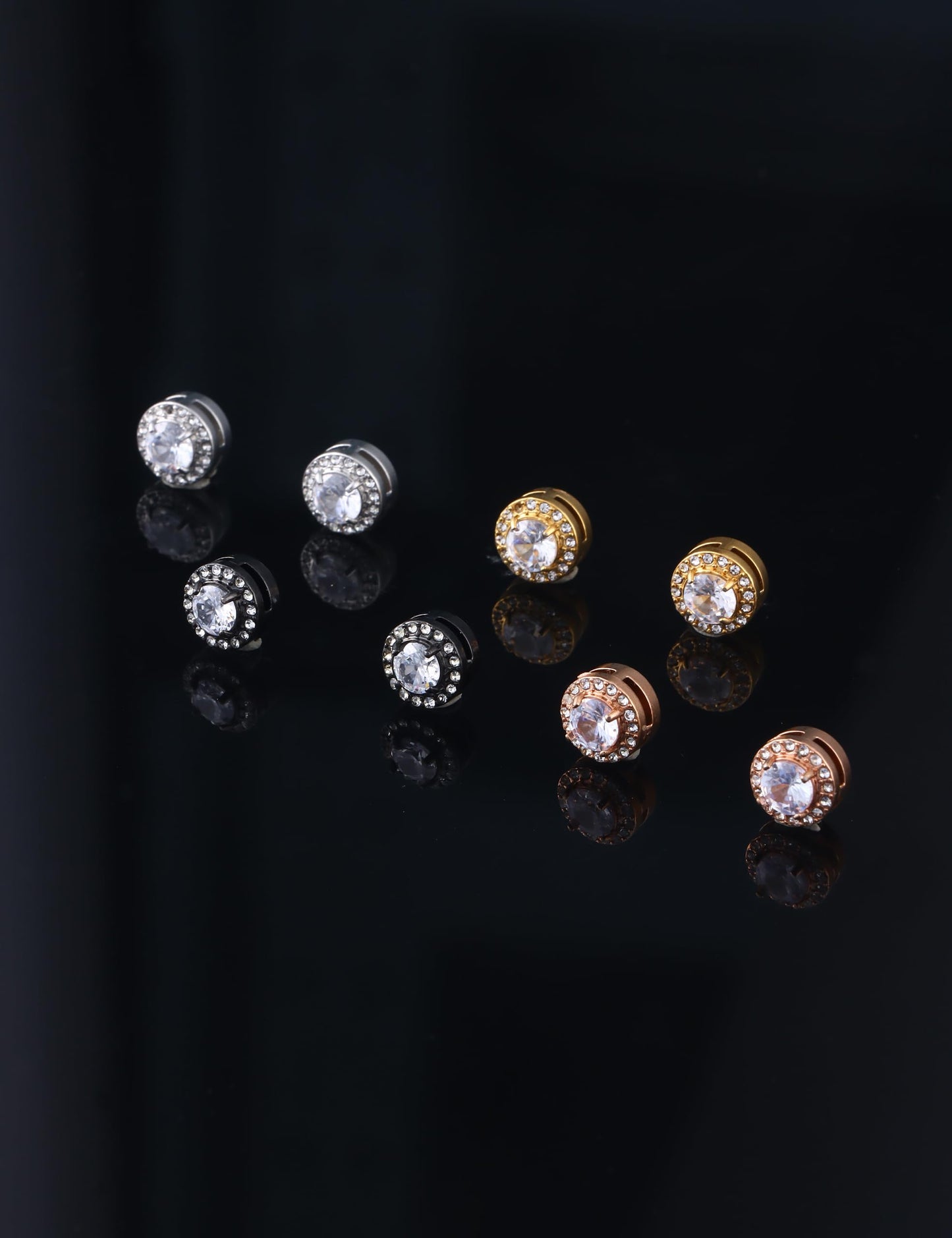 4 Pairs Magnetic Earrings for Men - Stainless Steel Clip on Earring Set Fake Earring Non-piercing CZ Hypoallergenic Magnet Earring for Women Men