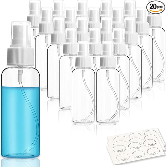 20 Pack Small Spray Bottle, 2.7oz/80ml Travel Spray Bottle, Empty Fine Mist Spray Bottles, Refillable Mini Spray Bottles with Labels