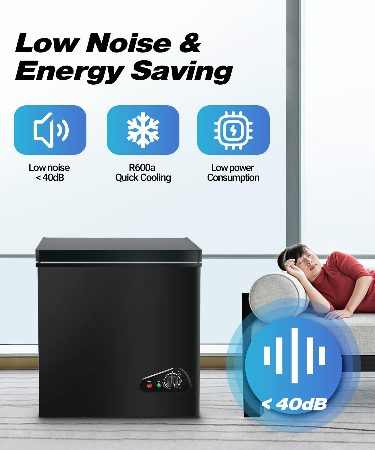 Compact Chest Freezer, 5.0 Cu Ft Deep Freezer with Removable Storage Basket, Mini Freezer with 7 Temperature Levels Thermostat, Black Top Open Door Freezer Ideal for Home, Kitchen & Office