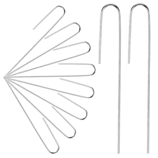 Agolctry 100Pcs Irrigation Drip Tubing Landscape Staples J Shape Garden Stakes 5 Inch Landscaping Staples Lawn Pins for Drip Tubing (Designed to Hold Drip Tubing Up to 1/2"" Diameter), Sliver