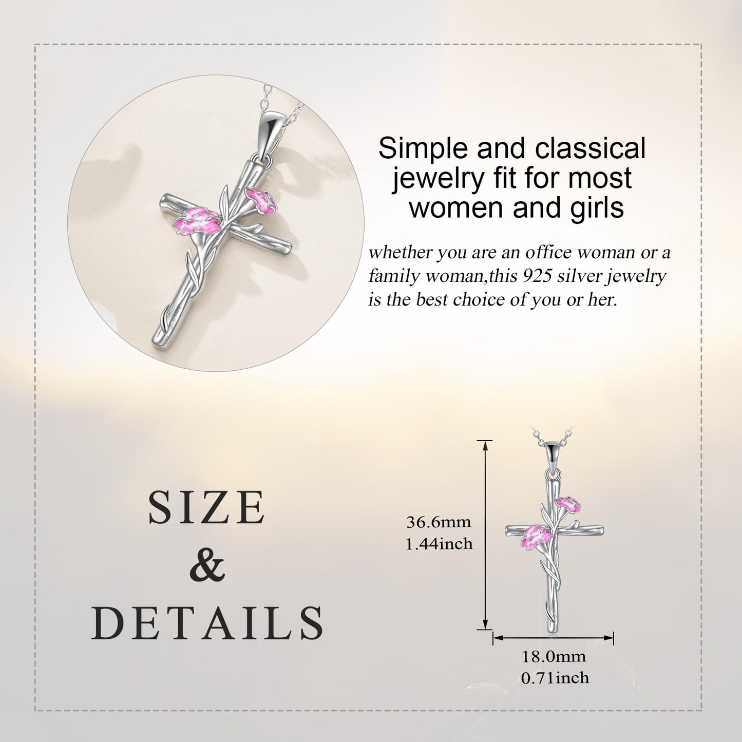 LUHE Women Cross Necklace Sterling Silver Birth Flower Pendant Necklace Religious Cross Jewelry Gifts for Women