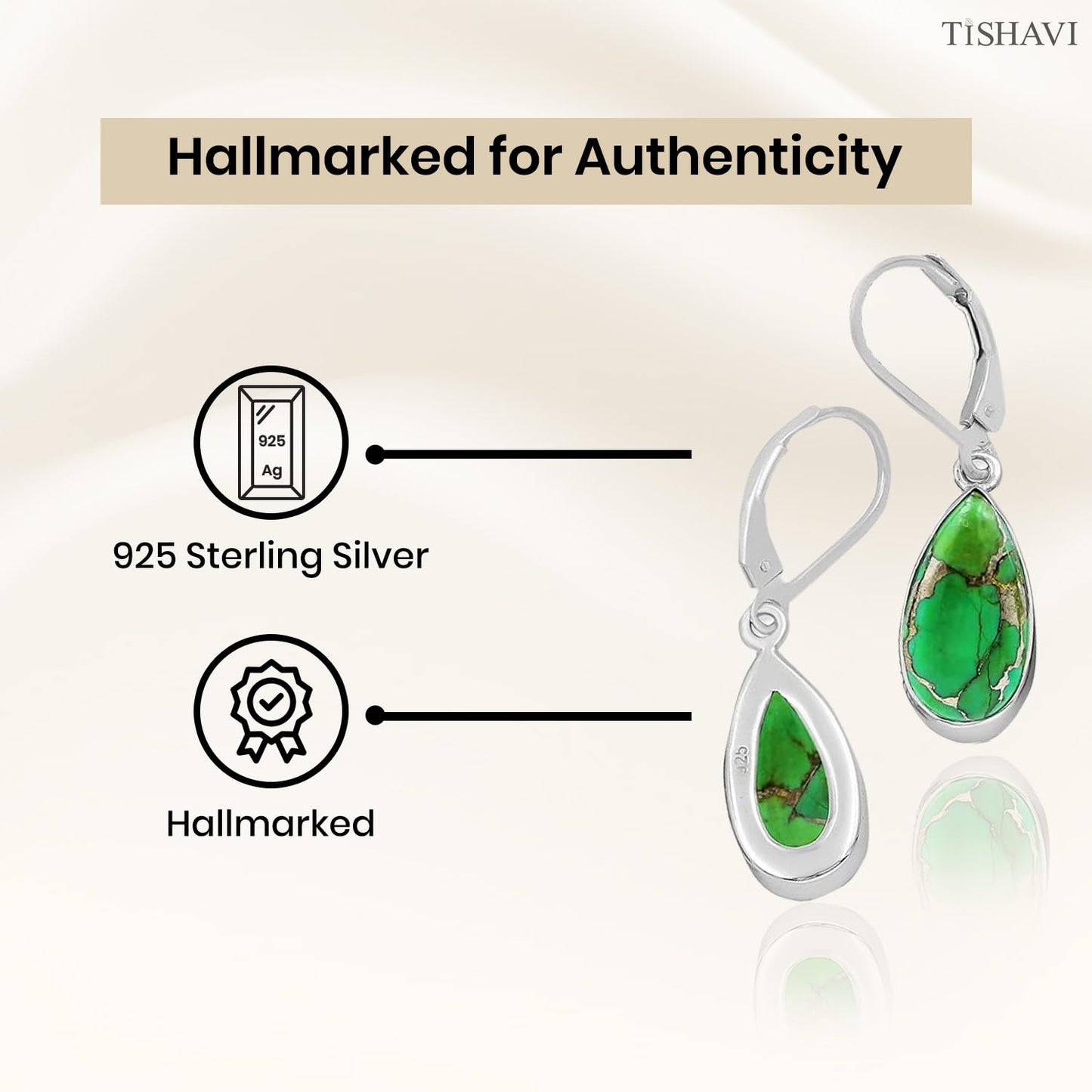 Tishavi Natural 9.35Cts Sterling Silver Green Copper Turquoise Earrings For Women, Green Stone Sterling Silver 925 December Birthstone Earrings Jewelry Gift For Mom Wife Sister