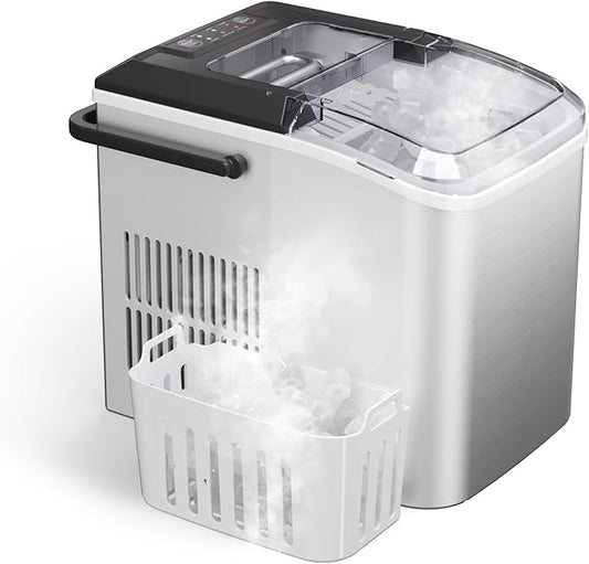 Maine Bullet Ice Maker, Counter Top Ice Maker with Portable Carrying Handle, 33 lb/24H Portable Ice Maker Suitable for Home, Office, Kitchen, RV, 9 Cubes Ready in 7-8 Mins