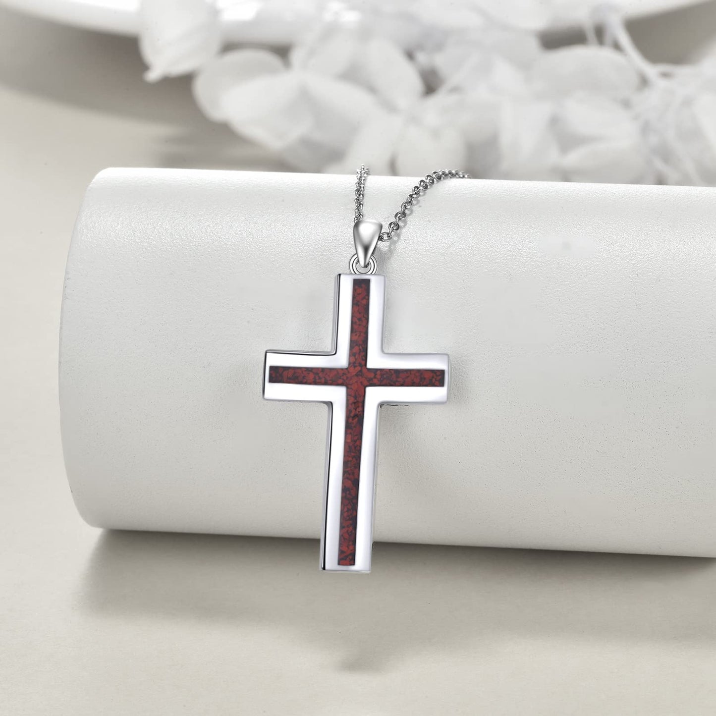 YFN Cross Necklace Sterling Silver Red Coral Cross Pendant Jewelry Gifts for Women Men