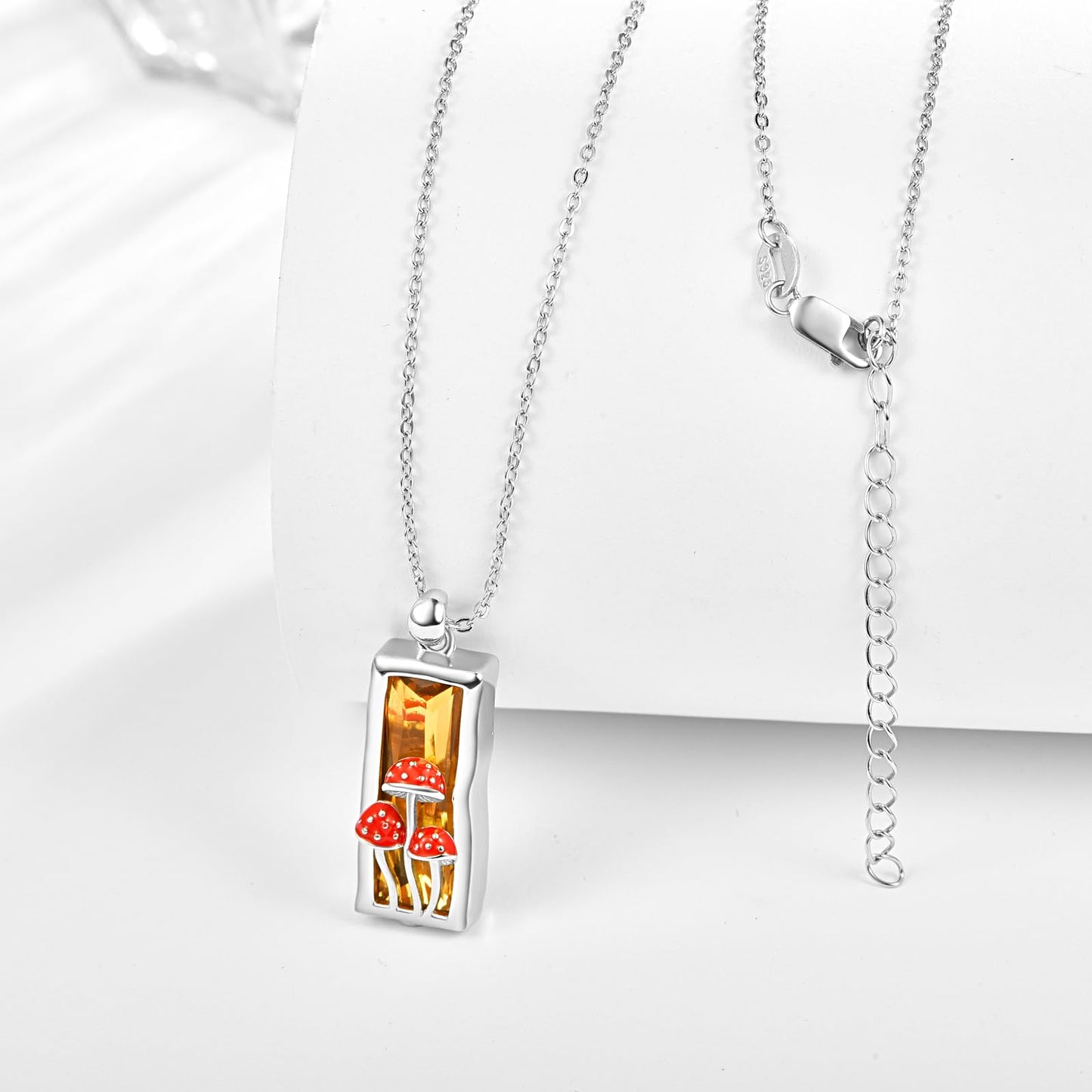 AENEAS Mushroom Necklace 925 Sterling Silver Citrine Crystal Mushroom Pendant Necklace Cute Mushroom Jewelry Gifts for Women Wife Her