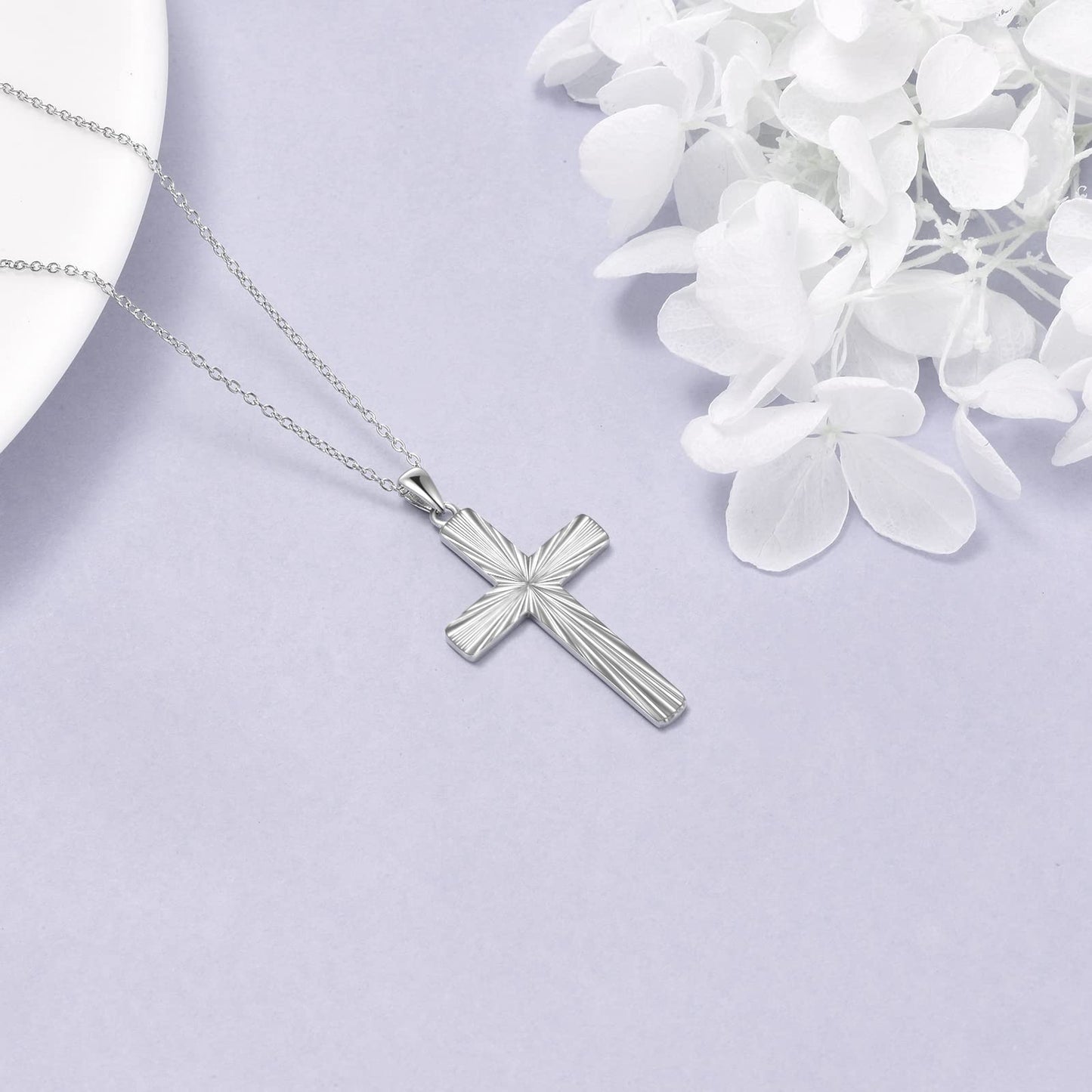 ONEFINITY Religious Cross Pendant Necklace Sterling Silver Origami Cross Pendant Gifts for Women Men Jewelry (Diamond-cut)