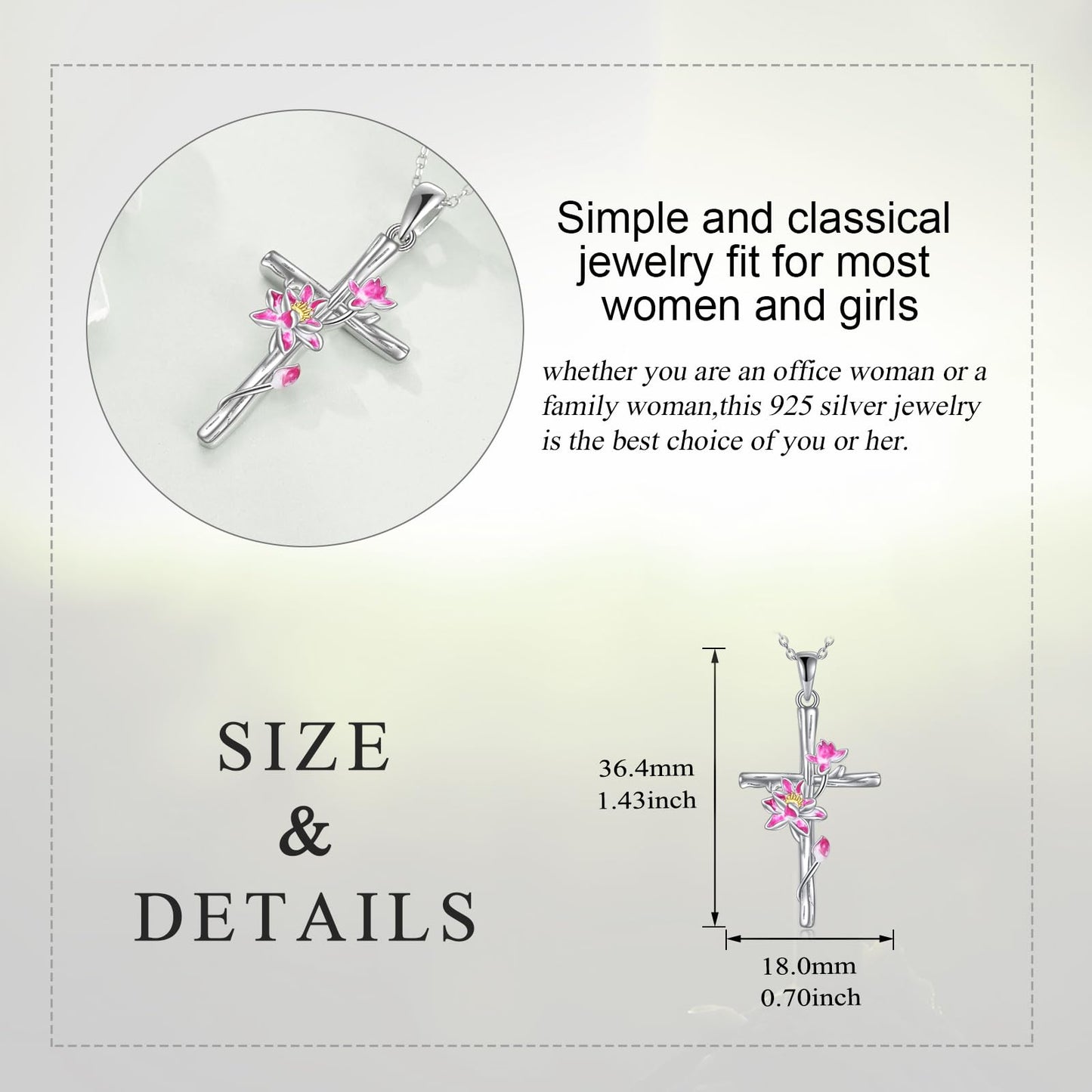 Women Cross Necklace Sterling Silver Lotus Flower Cross Pendant Necklace Jewelry Gifts July Birth Flower Necklace