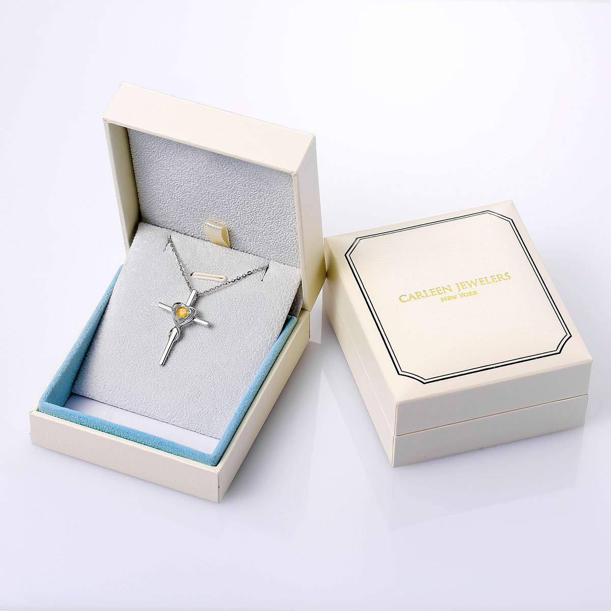 FANCIME Citrine Cross Necklace For Women Sterling Silver Birthstone Citrine Infinity Heart November Birthstone Jewelry Valentines Day Gifts for Women