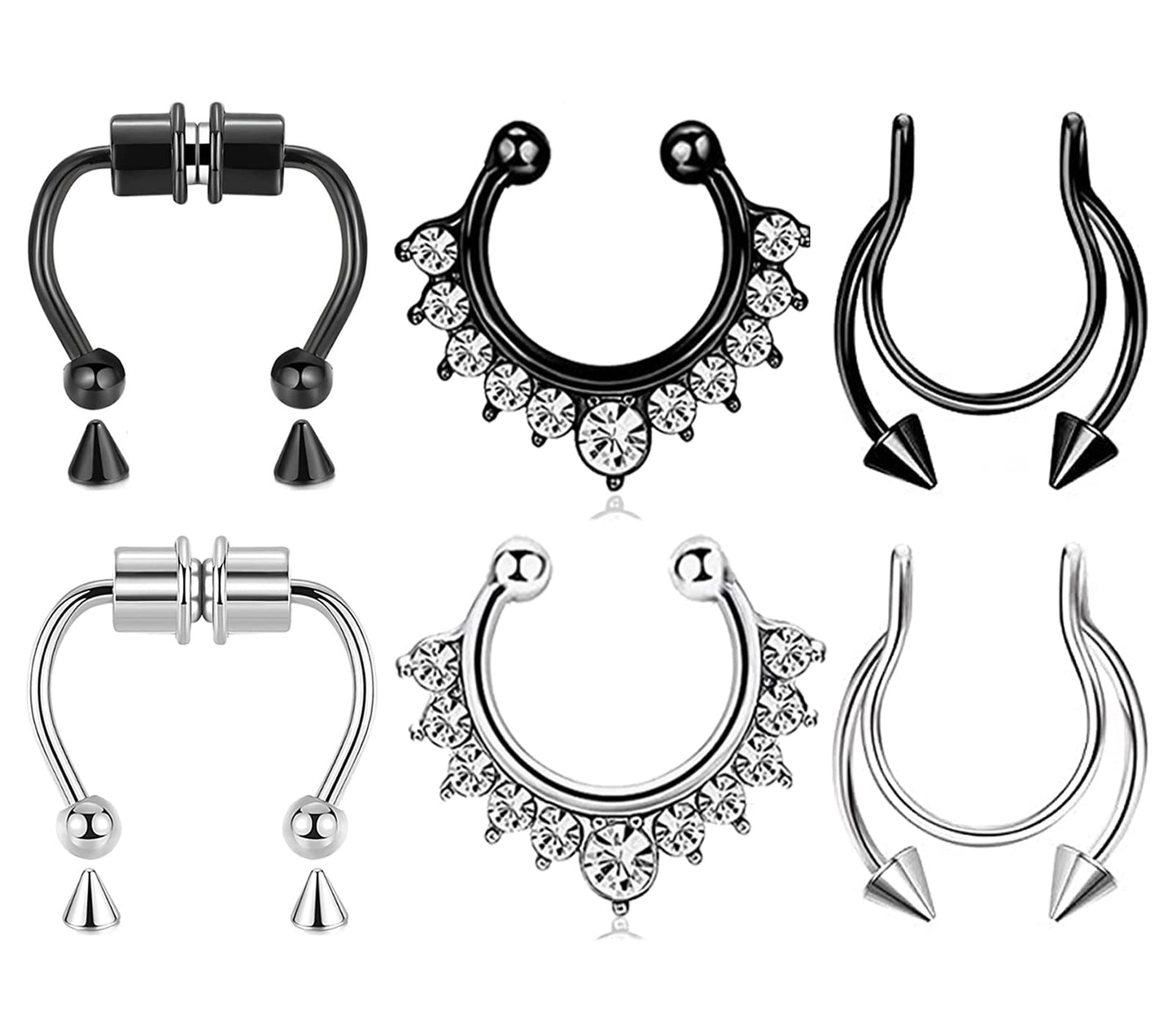 VitaCool Magnetic Septum Nose Ring Stainless Steel Horseshoe Fake Nose Rings Faux Non Piercing Clip on Hoop for Women Men