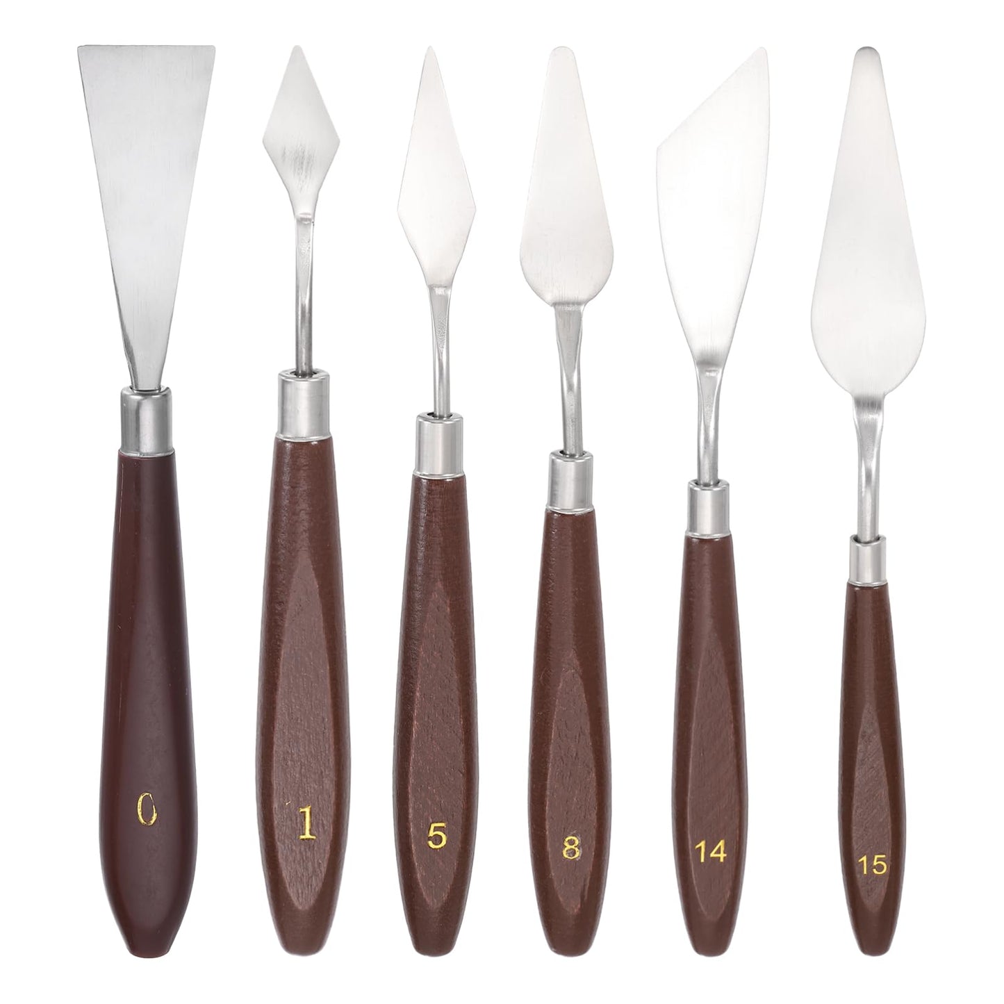 MECCANIXITY 6Pcs Palette Knife, 17.1/16/18.3/18.6/20.5/21.8cm Long Palette Knives with Stainless Steel Flexible Spatula Pallet Knife and Plastic Handle for Scraping, Oil Acrylic Painting