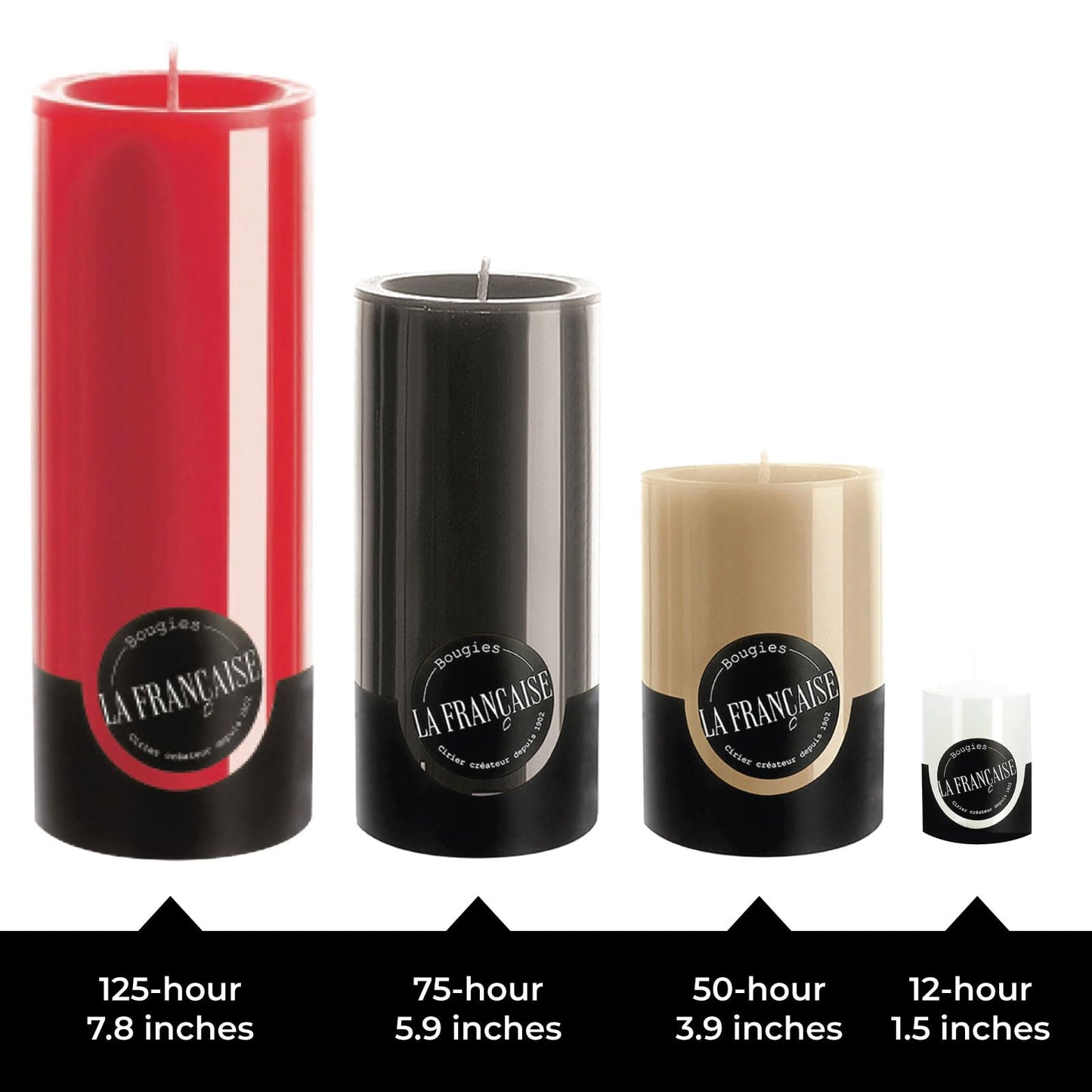 Bougies La Française Unscented Pillar Candle, Ivory, Made in Tunisia, Ready-to-Light Cotton Wick Included, Vegetable Wax Decorative Candle, 3.15" Diameter × 7.87" Tall, Approx. 125-Hour Burn Time