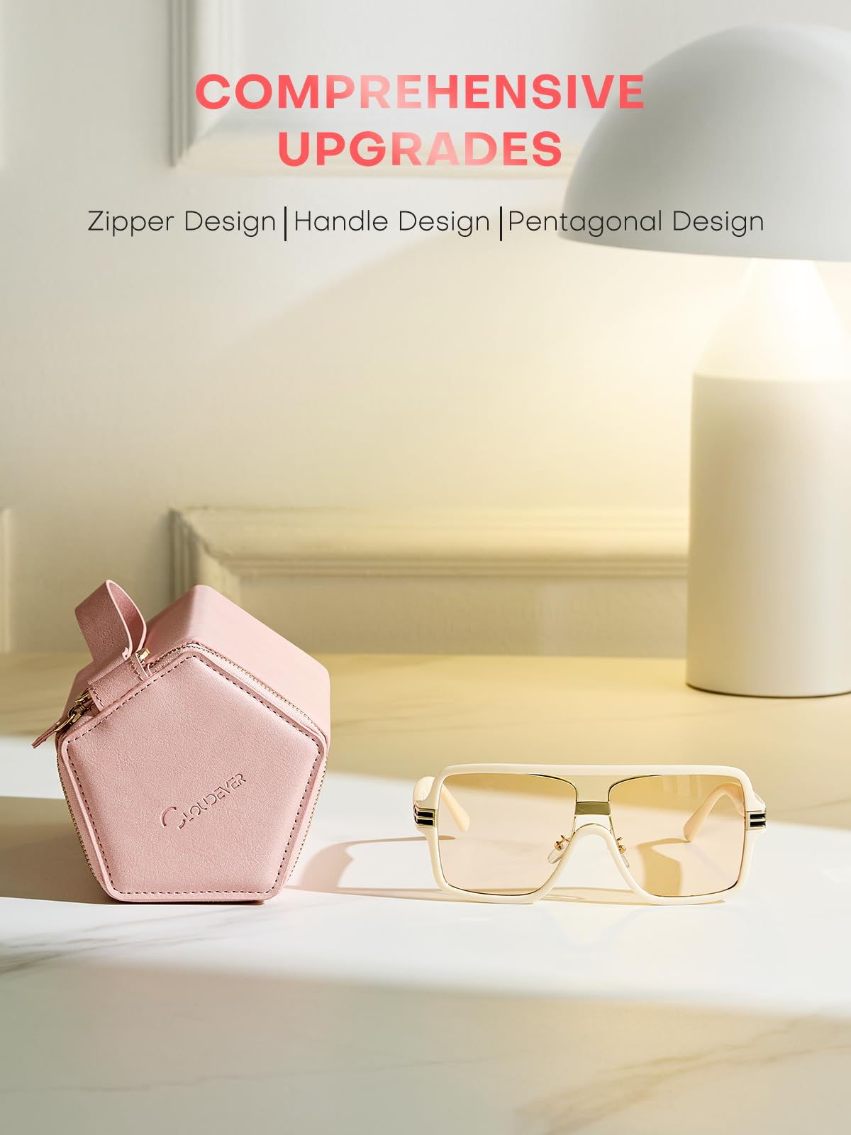 cloudever Sunglasses Travel Case Organizer with Zipper, 2024 New Trends 5 Slots for Men and Women, Eyeglasses Travel Case Storage Holder Organizer(Pink)
