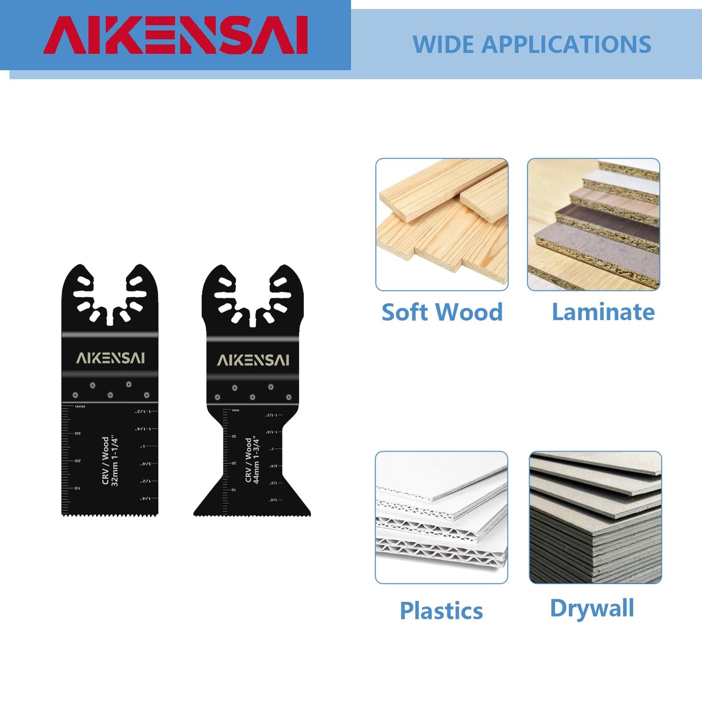 AIKENSAI 24 Pcs Oscillating Saw Blades Multitool Blades Wood and Metal Multi Tool Blades Kits Fit Dewalt Milwaukee Makita Bosch Dremel etc