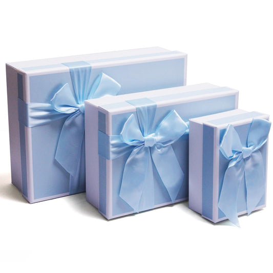 Airuisike Gift Boxes With Lids, Set of 3 Blue Gift Boxes For Presents, Elegant Present Boxes For Christmas Gifts, Assorted Gift Wrap Boxes