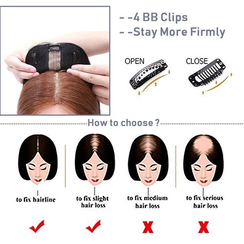 SEGO Clip in Hair Topper for Women, No Bangs Remy Human Hair Toppers, Silk Base Top Wiglet Hairpieces for Hair Loss Thinning Cover Grey 4 Clips