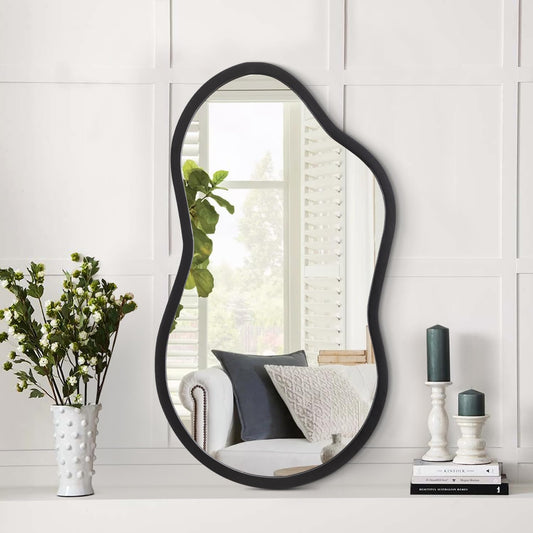 AAZZKANG Irregular Wall Mirror with Wood Framed Small Asymmetrical Black Hanging Mirrors for Bedroom Living Room Bathroom Entryway Dressing Room Decorative