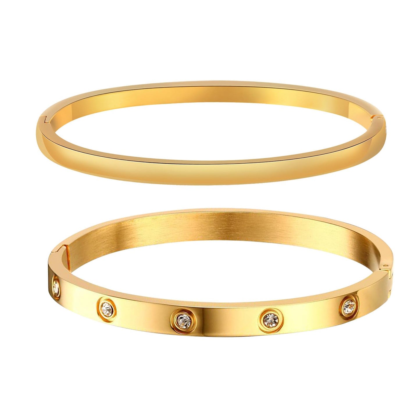 MPRAINBOW Gold Bracelets for Women, 2Pcs 18K Gold Plated Cubic Zirconia Bangle Crystal Friendship Bracelet Jewelry,Wedding Party Christmas Birthday Gift for Girlfriend Sister Daughter