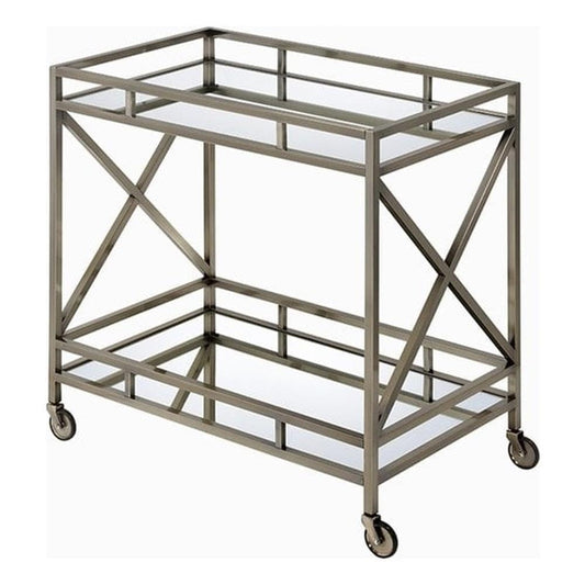 Acme Kristensen Rectangular Metal Frame Mirror Top Serving Cart in Antique Brass