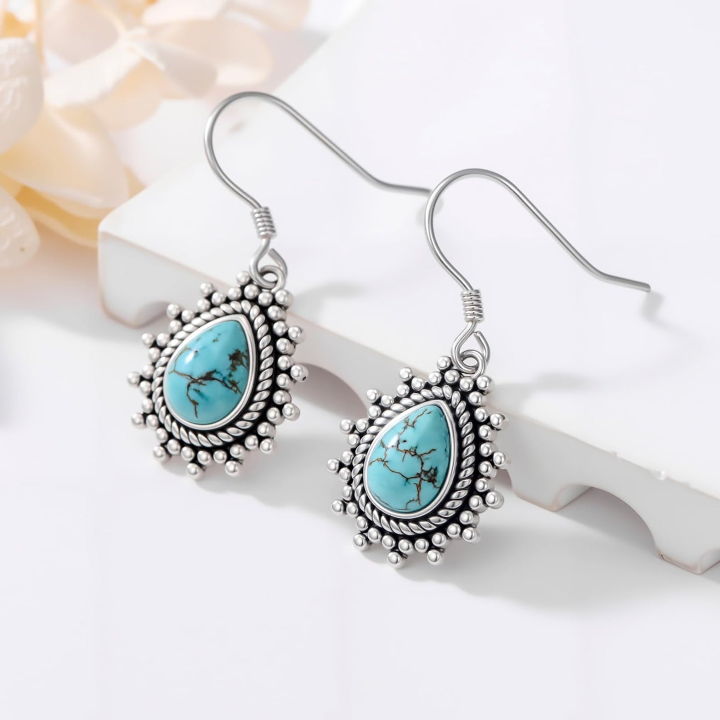 Eetaitai Turquoise Earrings 925 Sterling Silver Western Earrings Cowgirl Earrings Native American Jewelry Boho Jewelry for Women Mothers Day Gifts for Mom Wife Sister