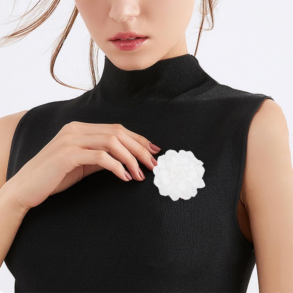 Elegant Large Cloth Flower Brooches Big Camellia Flower Pin for Women Dainty Cloth Fabric Rose Brooches Dress Skirt Scarf Hat Pins Clothing Decoration Accessories (White A)