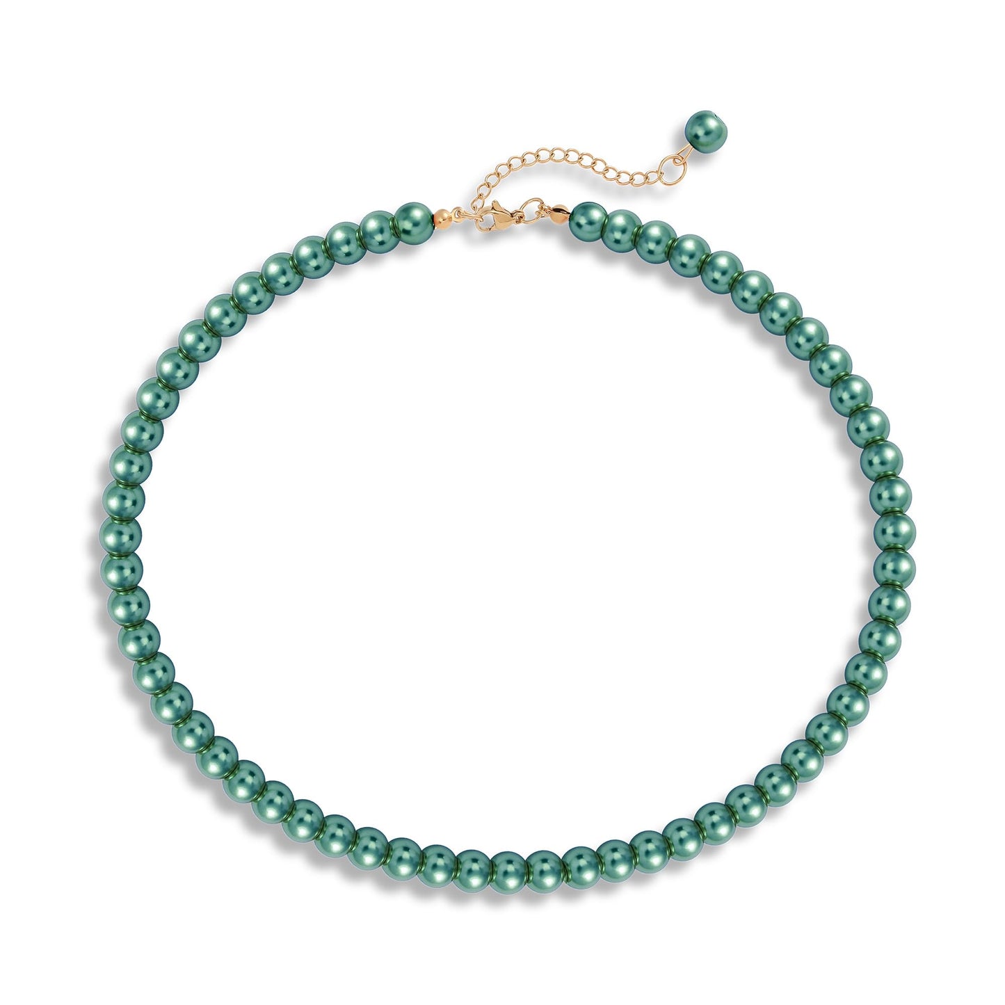 LAYWAF Green Imitation Pearl Necklace for Women, Fake Pearl Choker, 8MM Beaded Necklace, Simple Dainty Faux Pearl Jewelry for Mom Wedding Bride, Costume Pearl Accessories