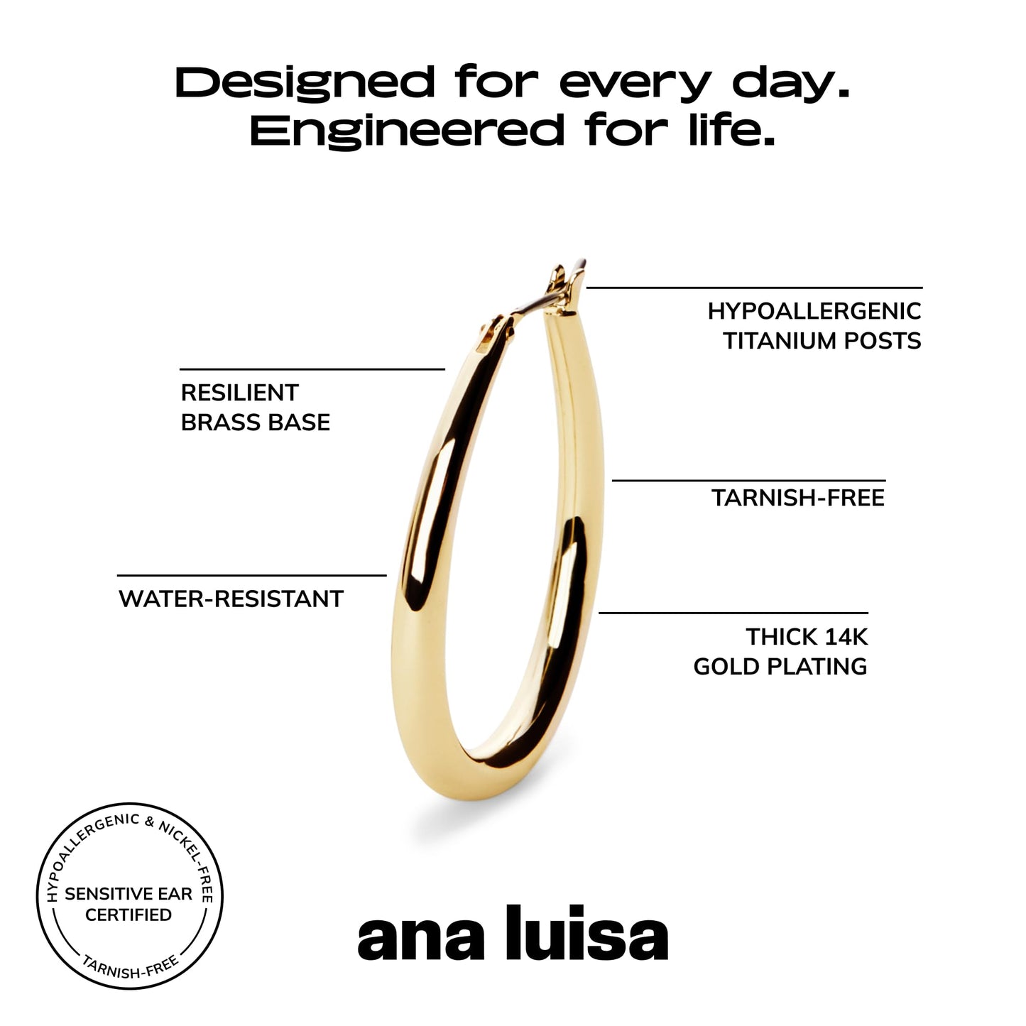Ana Luisa Jewelry Hoop Earrings for Women - Trendy 14K Gold Plated and Silver Rhodium Plated Hoops - Chunky, Thin, Dome, Drop and Safety Pin Assorted Styles - Hypoallergenic, Tarnish-Free