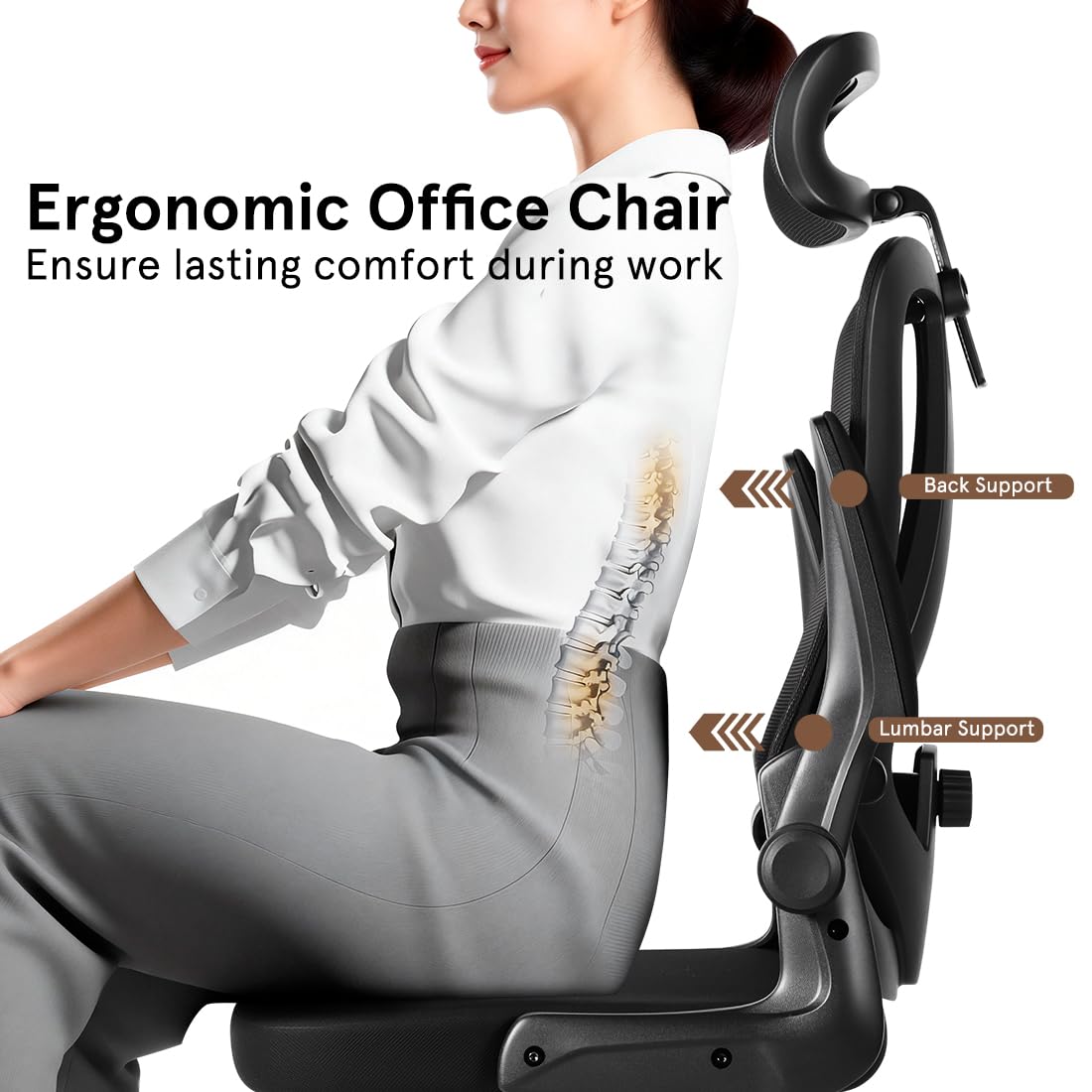 Ergonomic Office Chair, 400 LBS Office Chair Computer Rolling Comfortable Gaming Mesh Office Chair with Adjustable Lumbar Support High Back Desk Chair for Home Work (Lower)