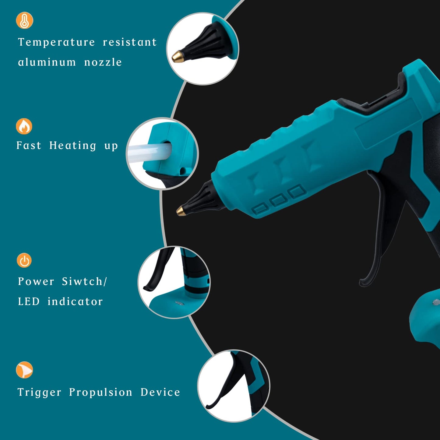 100W Cordless Hot Glue Gun Compatible with Makita 18V Battery (Tool Only) High Temp Electric Power Glue Gun with 20PCS Full Size Glue Sticks for Arts Crafts DIY Festival Decor School Home Repair