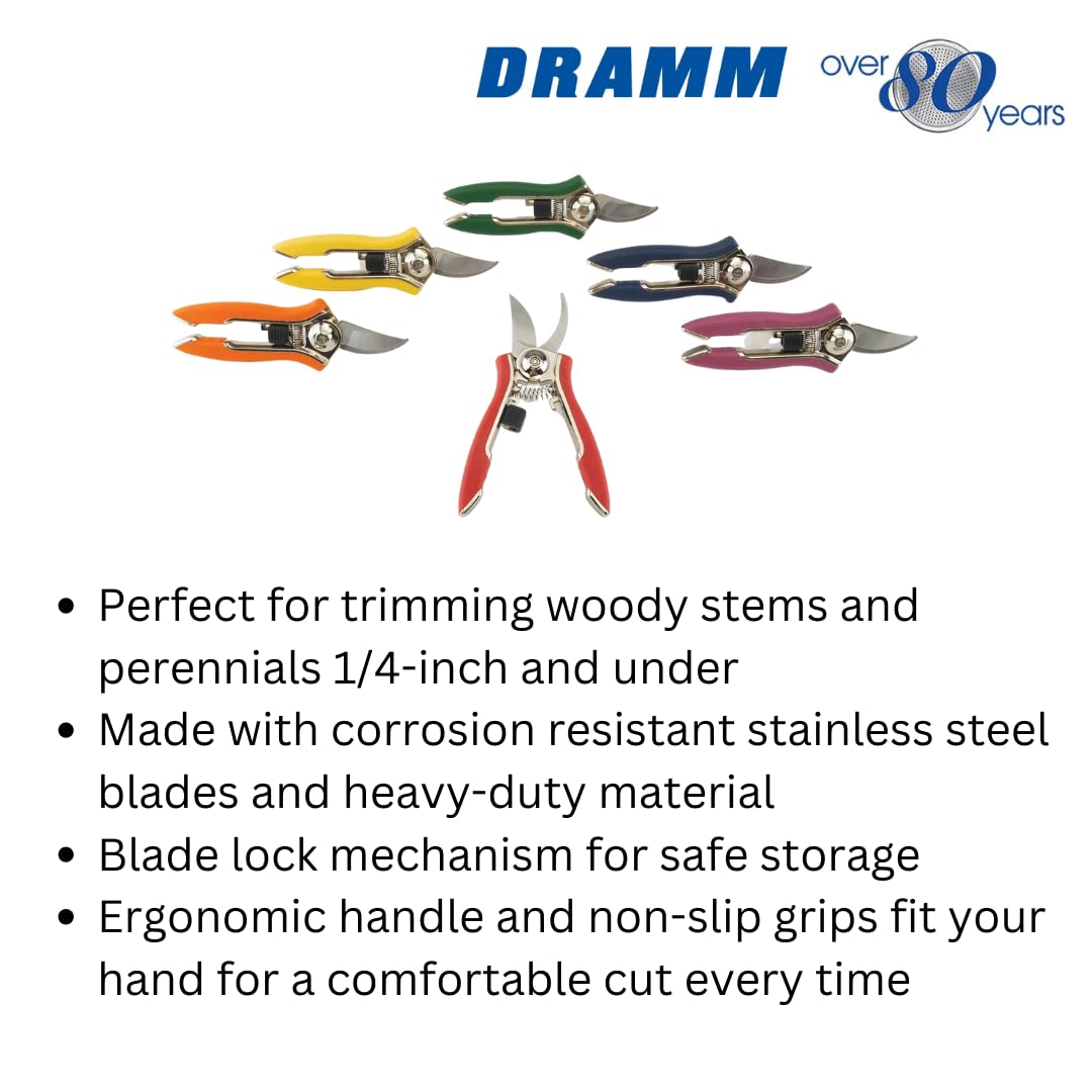 Dramm ColorPoint Stainless Steel Compact Garden Pruning Shears, Hand Pruner, Garden Clippers, with Heavy Duty Blade and Easy grip Handle, Berry