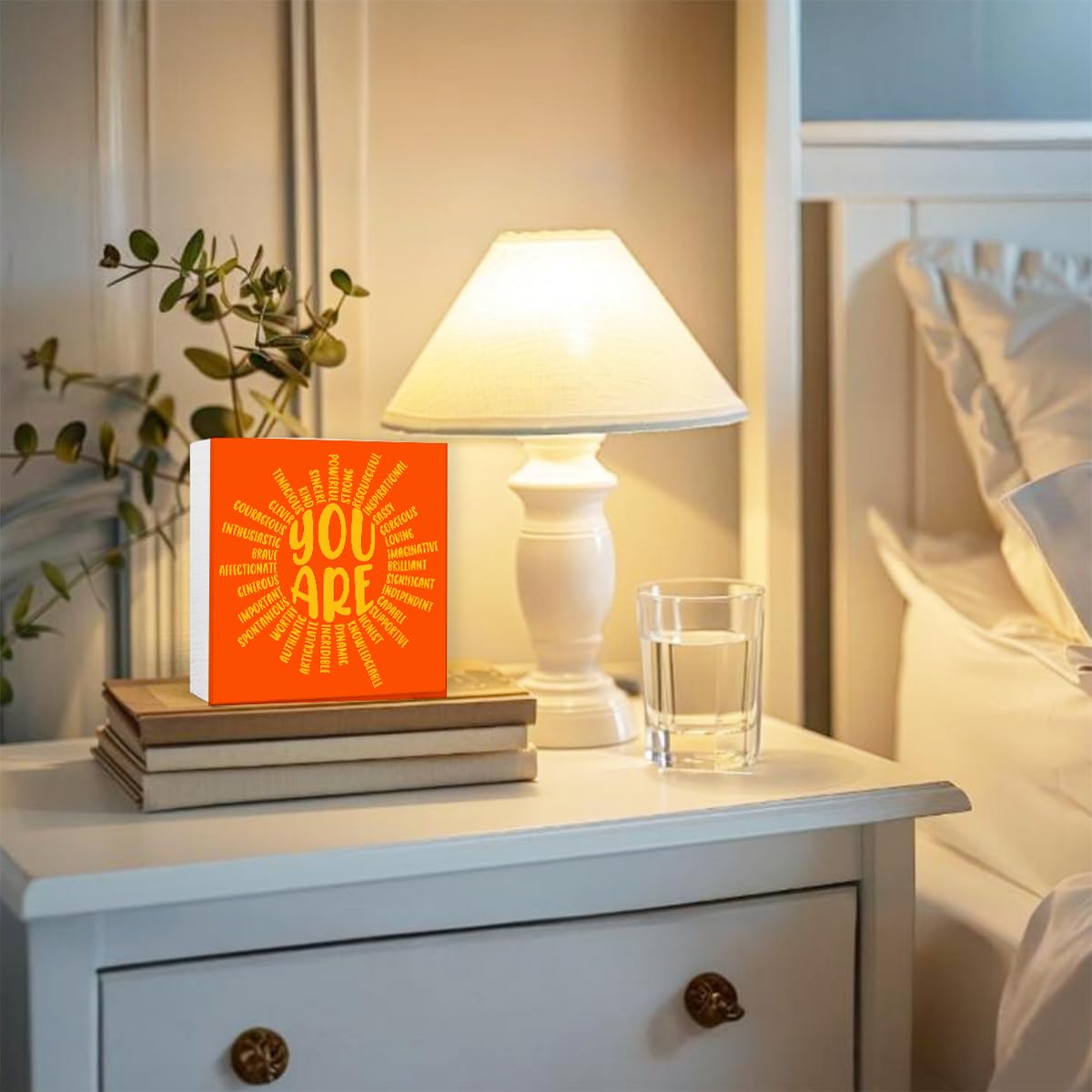 Inspirational Wood Box Sign You Are Sun Wooden Block Signs Motivational Quote Desk Décor for Home Office Bedroom Table Décor-Orange Positive Desk Decor