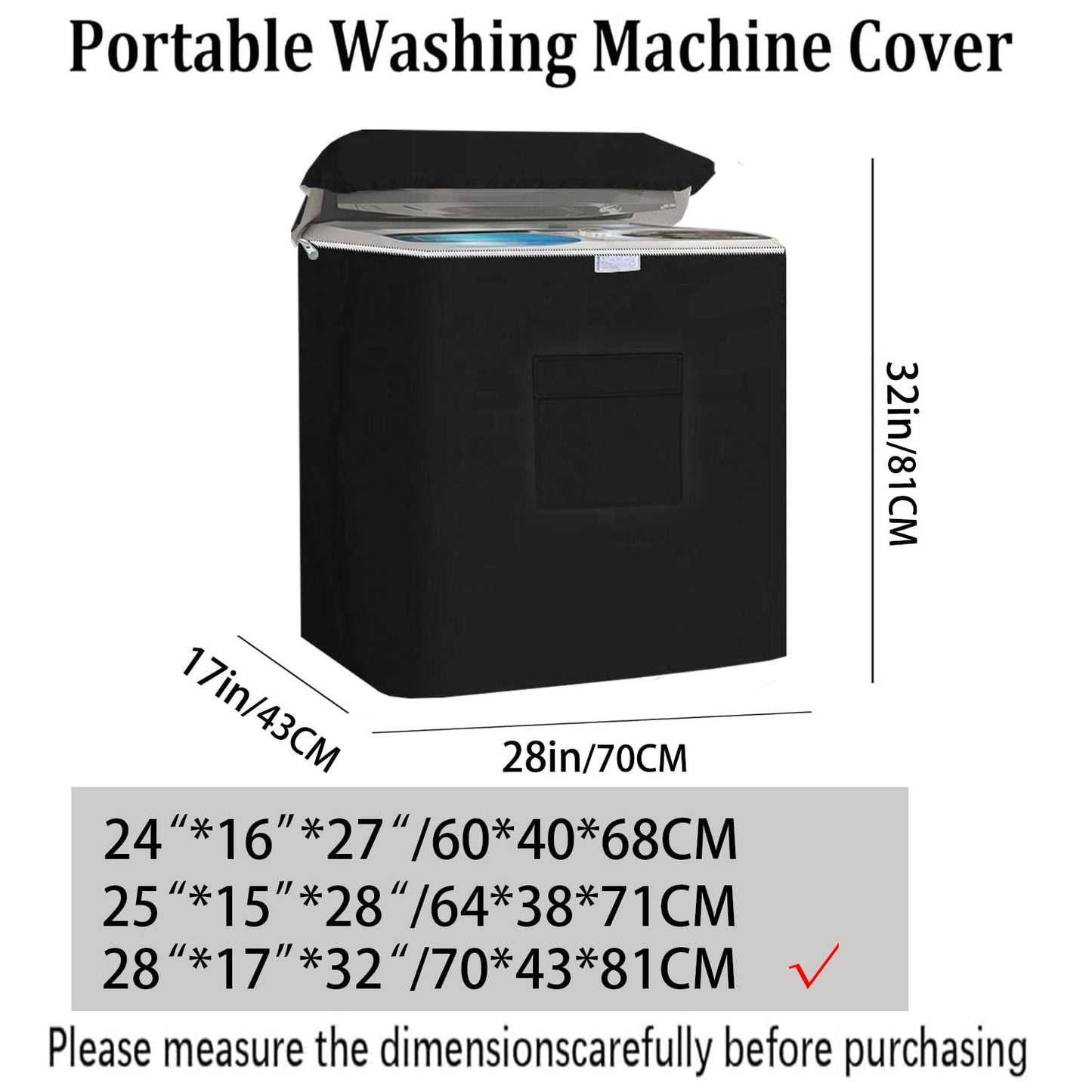 Vibiubo Twin Tub Washing Machine Cover for 28lbs Portable Mini Compact Washer Machine,Waterproof, Sun-Proof, Extend their Service Life, Zipper Design for Easy Use (28"W×17"D×32"H)