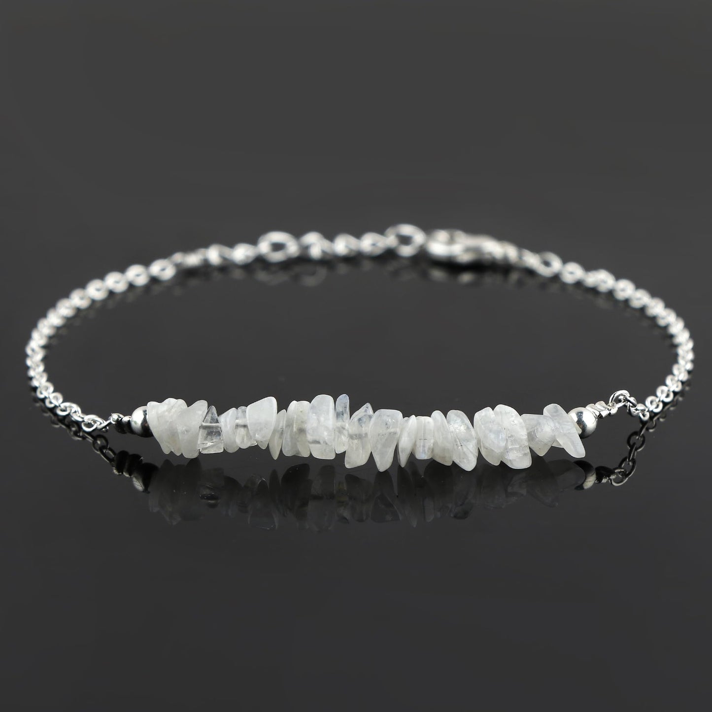 Gemimpression Handmade Moonstone Chips Bracelet – Natural Energy Healing Crystals – Adjustable Silver Plated 8 Inch Chain – Gift for Her – Mother’s Day Gift