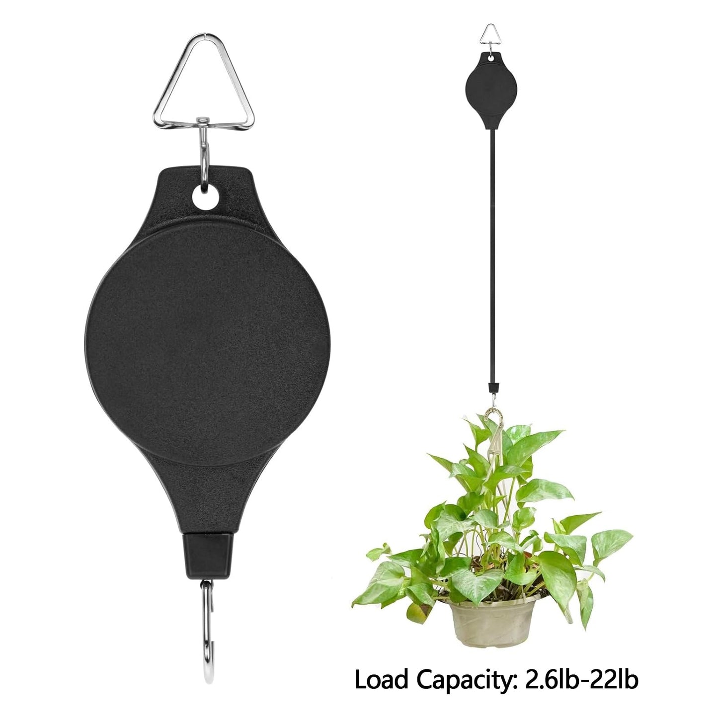 3 Pack Plant Pulley Retractable Hanger, Easy Reach Plant Pulley Adjustable Height Wheel for Hanging Plants Heavy Duty, Indoor Outdoor Plant Hanger for Garden Baskets Pots & Birds Feeder - Black