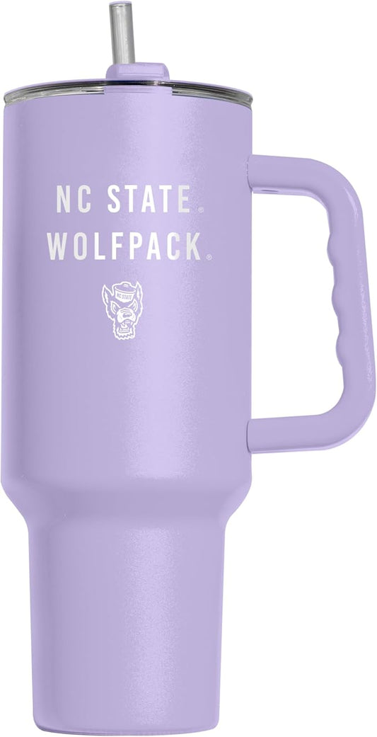 Logo Brands NCAA North Carolina State Wolfpack Lavender 40 oz Tumbler with Handle - Stylish Everyday Use Powder Coated-Stainless Steel with Straw- Keeps Cold For Hours