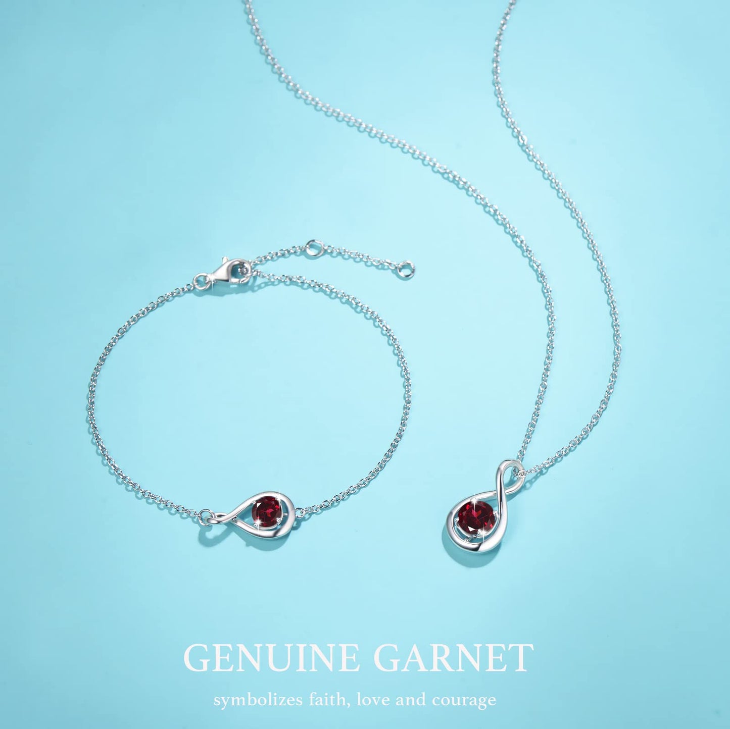 FANCIME Garnet Necklace January Birthstone for Women Sterling Silver Dainty Infinity Pendant Necklace Red Gemstone Fine Jewelry Birthday Anniversary Graduation Mothers Day Gifts for Women Her Mom