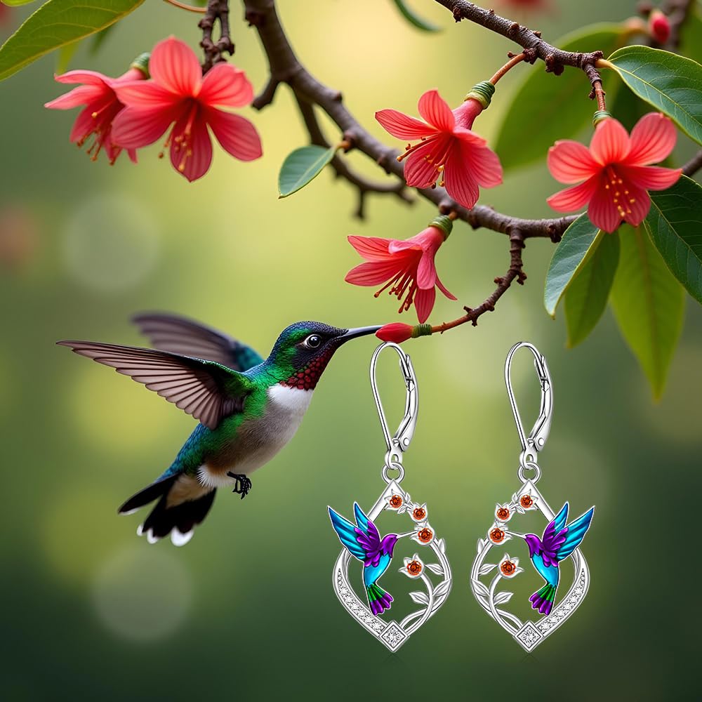 Hummingbird Earrings for Women Sterling Silver Hummingbird Jewelry Gifts for Women Unique Charm Flower Earrings