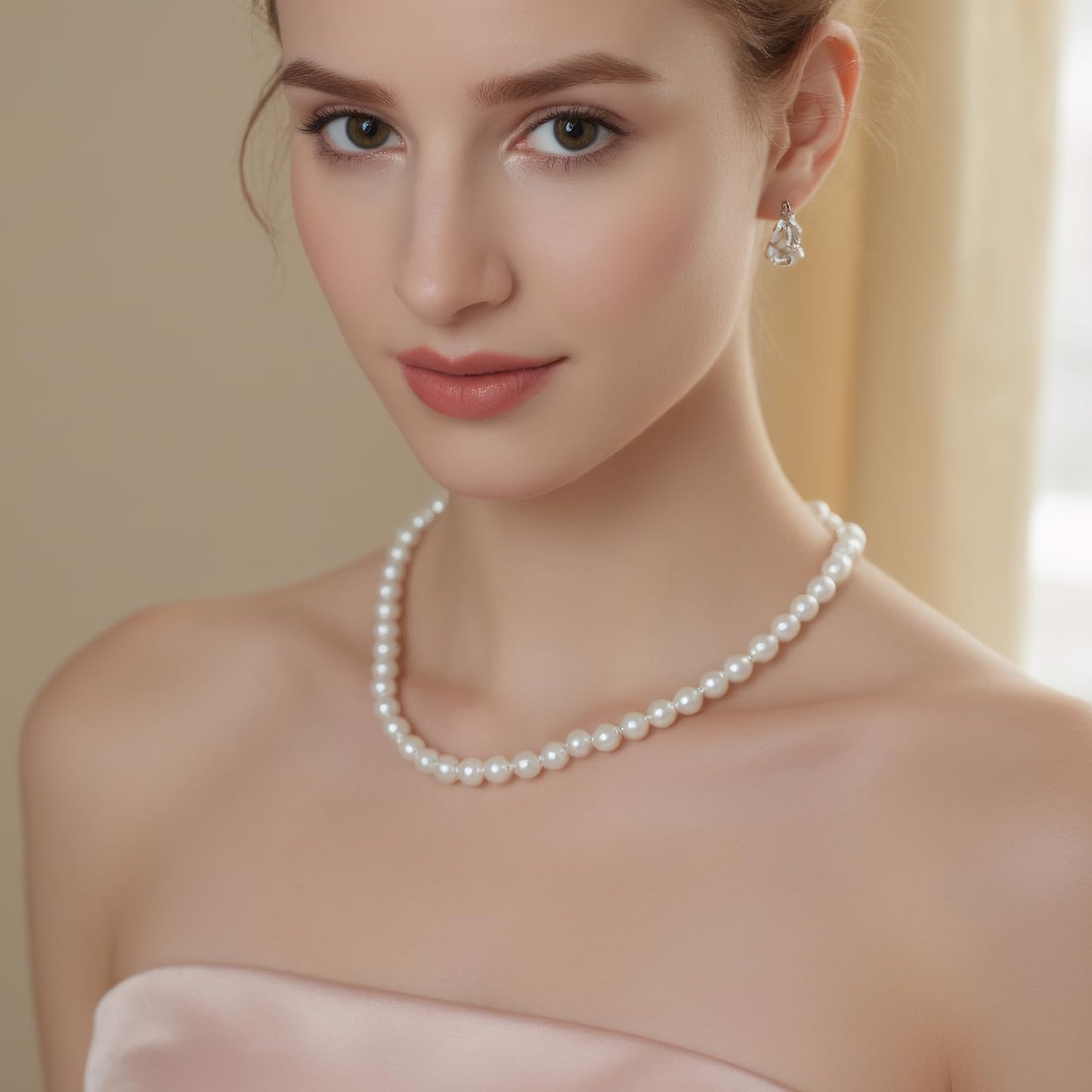 Round Imitation Pearl Necklace for Women, 6MM Cream White Rounds Pearl Choker Dainty Round Imitation Pearls Choker Necklace for Wedding Prom Jewelry Gifts