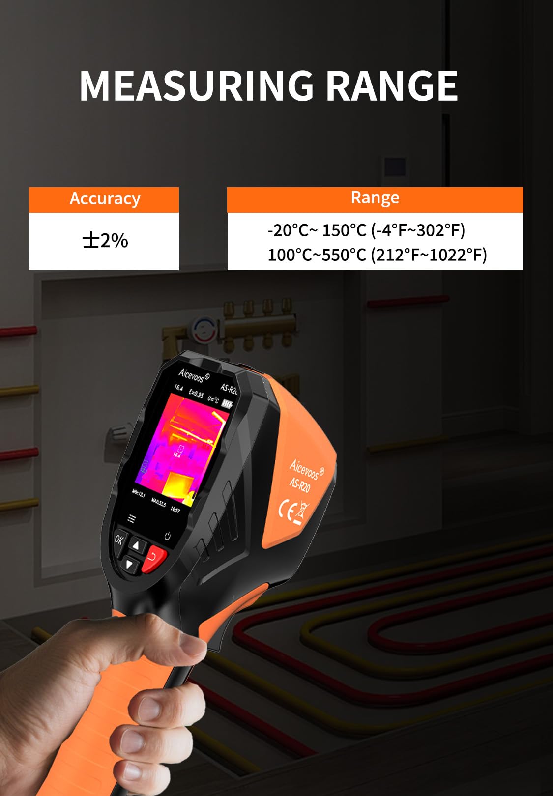 Aicevoos R20 Handheld Thermal Camera, Super Resolution 240 x 240, Thermal Imaging Camera with Laser Pointer, 96 x 96 IR Resolution, 25 HZ Infrared Camera, -4°F to 1022°F, 50° FOV, Thermal Imager