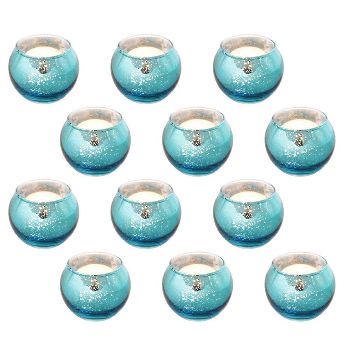 SOLUSTRE 12pcs Glass Candle Holders with Blue Dot Pattern Decorative Hollow Candle Cups for Home Décor Table Centerpiece Modern Minimalist Design