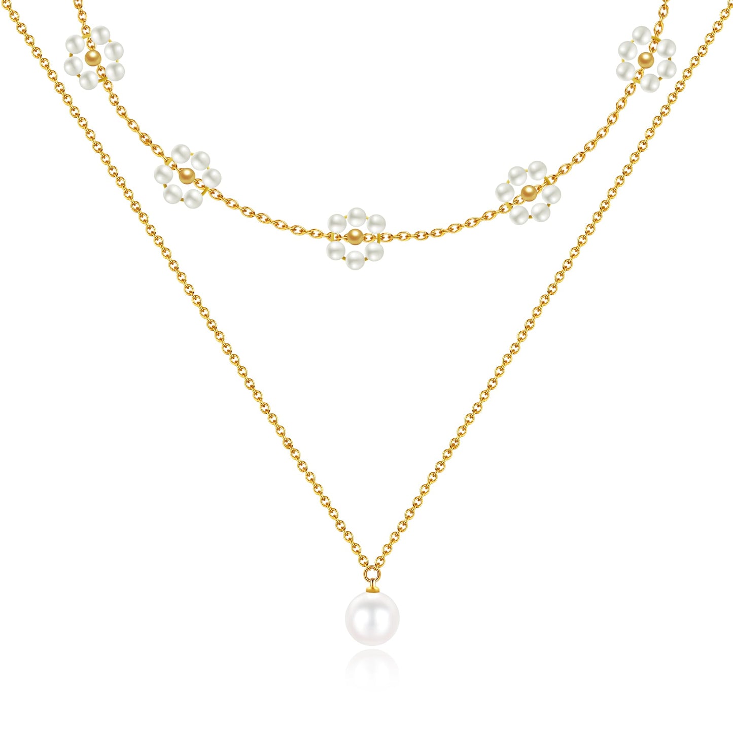 Trinckle Daisy Pearl Necklace, Dainty Daisy Necklace for Women Pressed Flower Jewelry as Prom Gifts, 18K Gold Choker for Women Beach Jewelry Summer Accessories