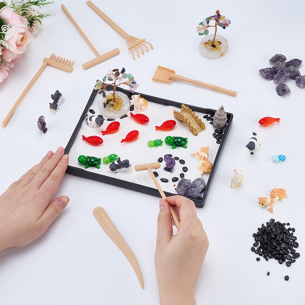 WEBEEDY Mini Zen Garden Kit for Desk, Complete Life of Tree Themed Desktop Sand Garden Set Tabletop Sandbox Tray for Home Office Decor Easter Mother’s Day Teachers Relaxation Gift, 8.3x6.2 Inch