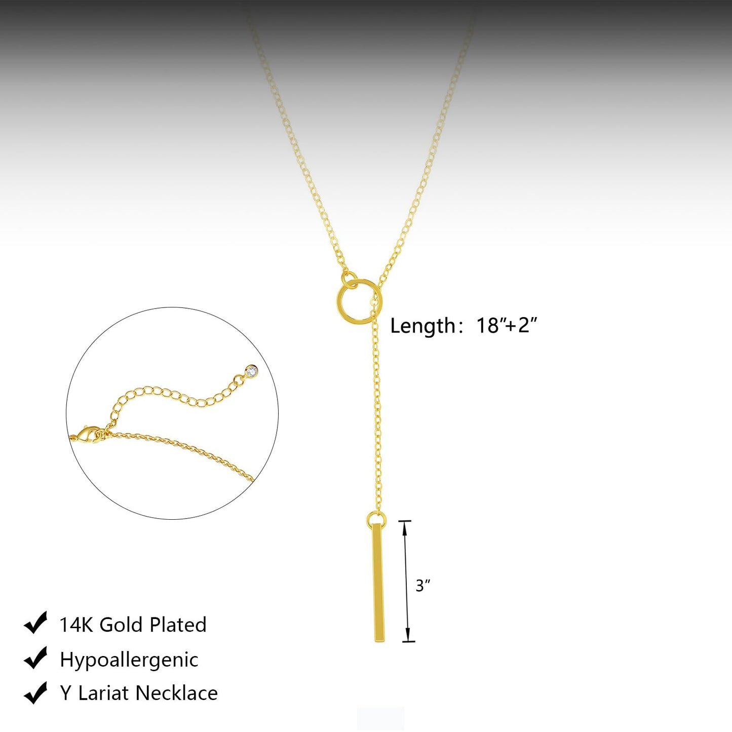 HERIER Gold Lariat Bar Necklace for Women Dainty 14k Gold Long Drop Y Necklace Simple Necklaces for Women Trendy Jewelry Gift